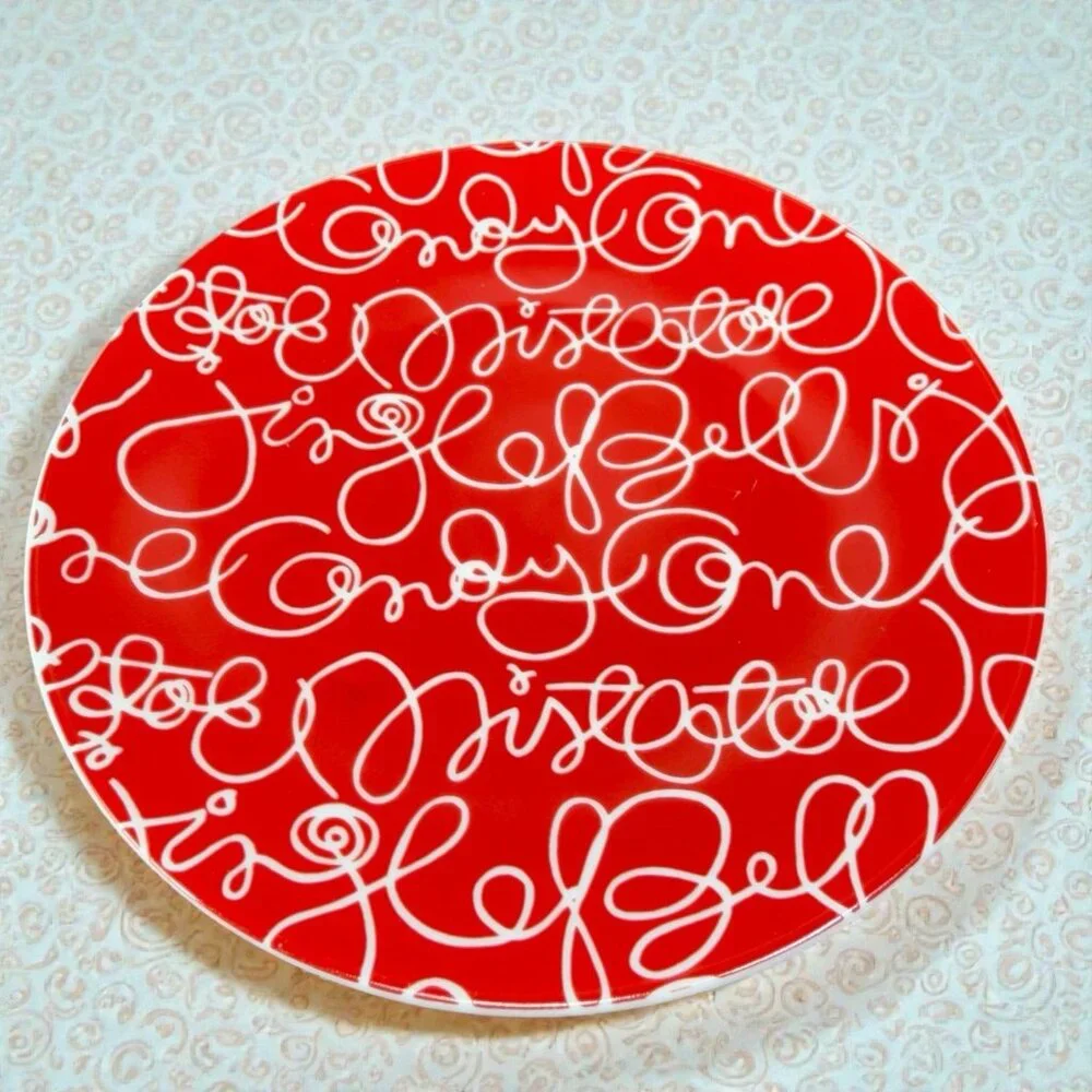 Crate & Barrel Artwork Script Christmas Holiday Dish Plate Set‎ 4 Plates 6.5inch